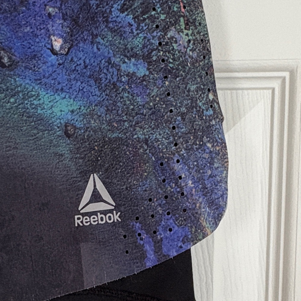 Reebok Women's Black Iridescent Print Athletic Shorts - Picture 3 of 4